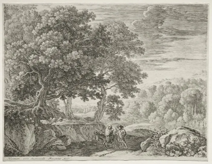 Framed Print : The Flight into Egypt: The Holy Family. Creator: Herman van Swanevelt (Dutch, c. 1600-1655) Framed Print : The Flight into Egypt: The Holy Family. Creator: Herman van Swanevelt (Dutch, c. 1600-1655)