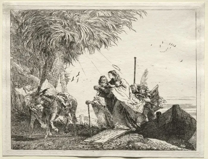 Framed Print : Flight into Egypt: The Holy Family, Disembarking. Creator: Giovanni Domenico Tiepolo (Italian Framed Print : Flight into Egypt: The Holy Family, Disembarking. Creator: Giovanni Domenico Tiepolo (Italian