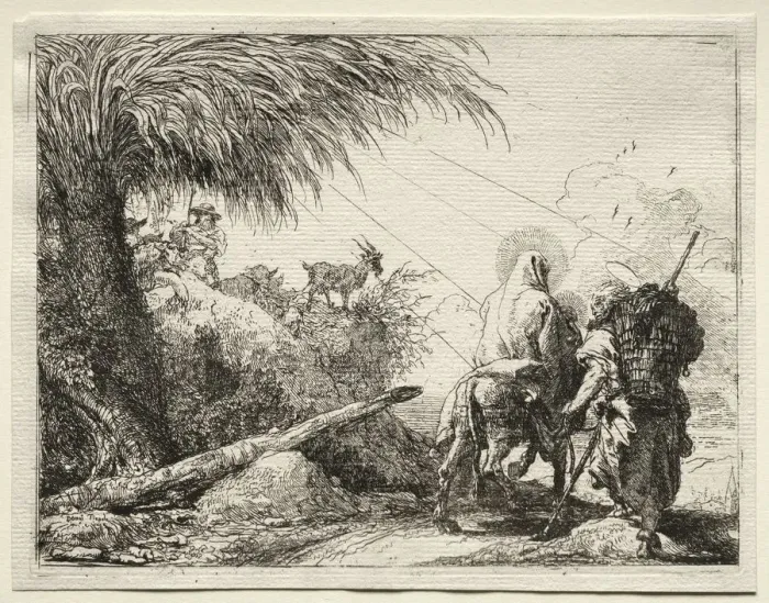 Framed Print : Flight into Egypt: The Holy Family and the Palm Tree. Creator: Giovanni Domenico Tiepolo (Italian Framed Print : Flight into Egypt: The Holy Family and the Palm Tree. Creator: Giovanni Domenico Tiepolo (Italian