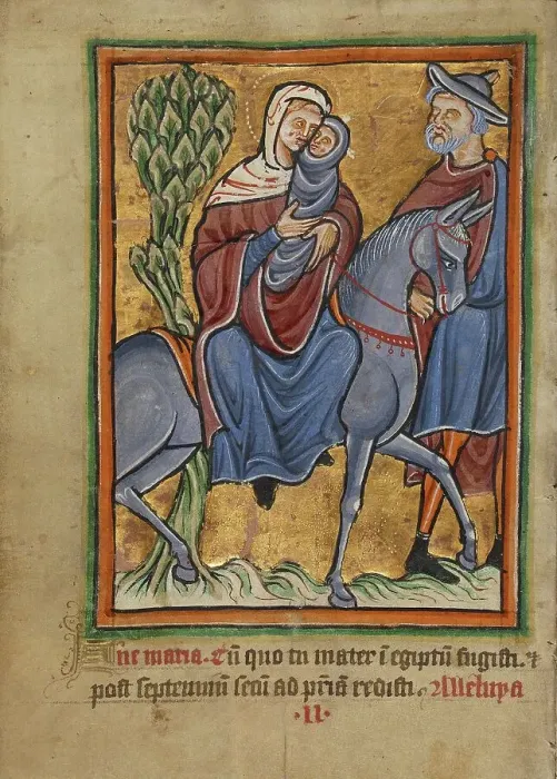 Framed Print : The Flight into Egypt; Illustrated Vita Christi... about 1190-1200; text added about 1480-1490. Creator: Unknown Framed Print : The Flight into Egypt; Illustrated Vita Christi... about 1190-1200; text added about 1480-1490. Creator: Unknown