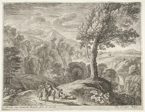 The Flight into Egypt: The large tree and the cuocade. Creator: Herman van Swanevelt (Dutch, c