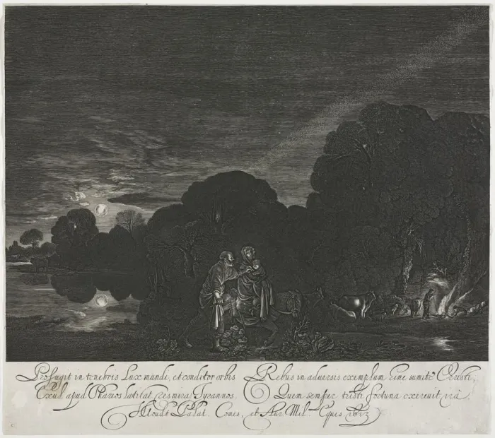 Framed Print : The Flight into Egypt (Night). Creator: Hendrik Goudt (Dutch, 1585-1630)