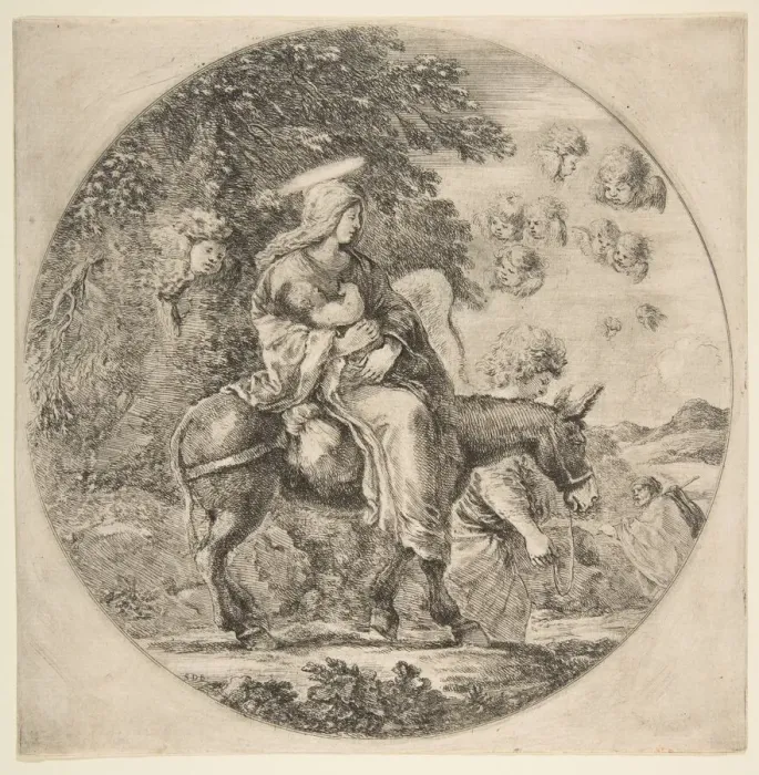 Framed Print : Flight into Egypt, a round composition, ca. 1662. Creator: Stefano della Bella Framed Print : Flight into Egypt, a round composition, ca. 1662. Creator: Stefano della Bella