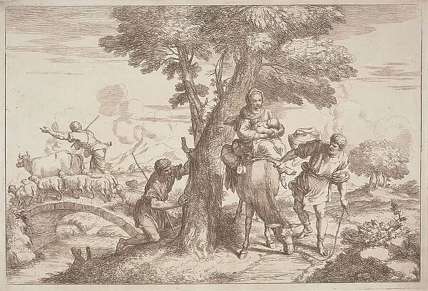 The Flight into Egypt with a Shepherd Watching from Behind a Tree, 1758 / 1759. Creator: Gaetano Gherardo Zompini