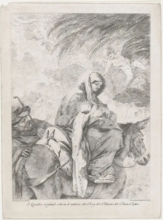 Framed Print : The flight into Egypt, the Virgin and Child on a donkey, Joseph to the left, after... ca. 1765-93. Creator: Josedel Castillo Framed Print : The flight into Egypt, the Virgin and Child on a donkey, Joseph to the left, after... ca. 1765-93. Creator: Josedel Castillo