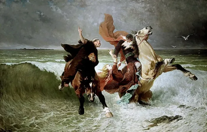 Framed Print : Flight of King Gradlon, c1884. Creator: Luminais, Évariste Vital (1822-1896) Framed Print : Flight of King Gradlon, c1884. Creator: Luminais, Évariste Vital (1822-1896)