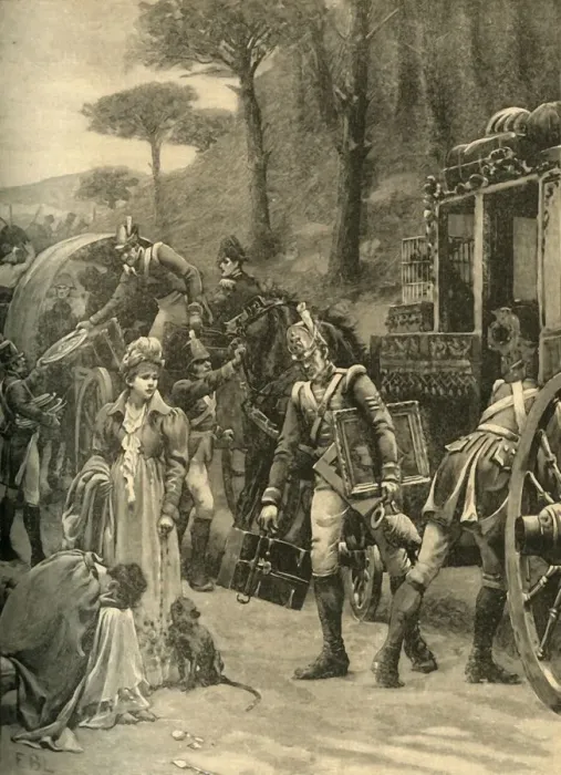 Framed Print : Flight of King Joseph Bonaparte from Vitoria, Spain, 1813 (c1890). Creator: Edmund Blair Leighton Framed Print : Flight of King Joseph Bonaparte from Vitoria, Spain, 1813 (c1890). Creator: Edmund Blair Leighton