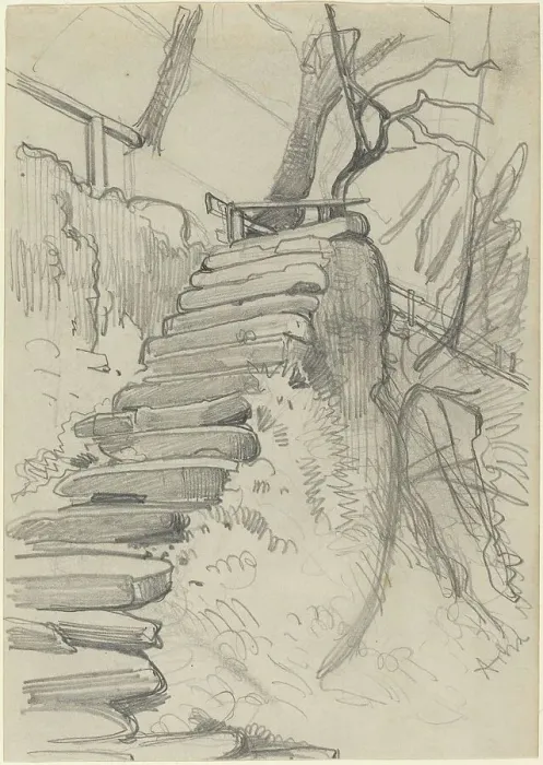 Framed Print : Flight of Stone Steps in a Garden. Creator: Adolph Menzel Framed Print : Flight of Stone Steps in a Garden. Creator: Adolph Menzel
