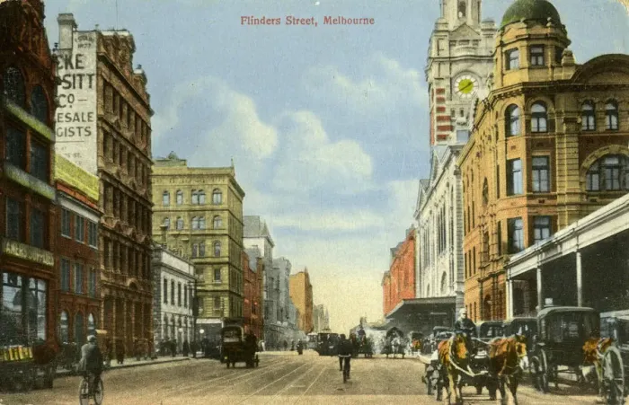 Framed Print : Flinders Street, Melbourne, Victoria, Australia, c1900s(?) Framed Print : Flinders Street, Melbourne, Victoria, Australia, c1900s(?)