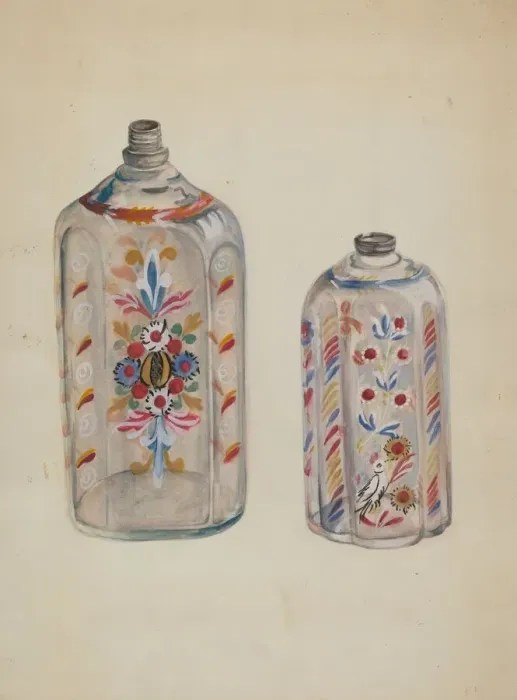 Framed Print : Flint Glass Bottles, c. 1936. Creator: Ella Josephine Sterling Framed Print : Flint Glass Bottles, c. 1936. Creator: Ella Josephine Sterling