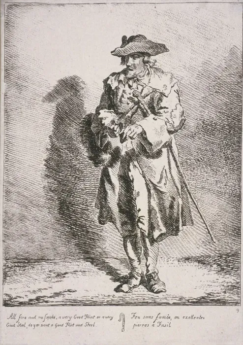 Framed Print : Flint and steel seller, Cries of London, 1760. Artist: Paul Sandby Framed Print : Flint and steel seller, Cries of London, 1760. Artist: Paul Sandby