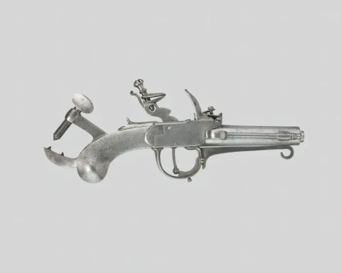 Framed Print : Flintlock Alarm-Trap Pistol, France, c. 1800. Creator: Unknown Framed Print : Flintlock Alarm-Trap Pistol, France, c. 1800. Creator: Unknown