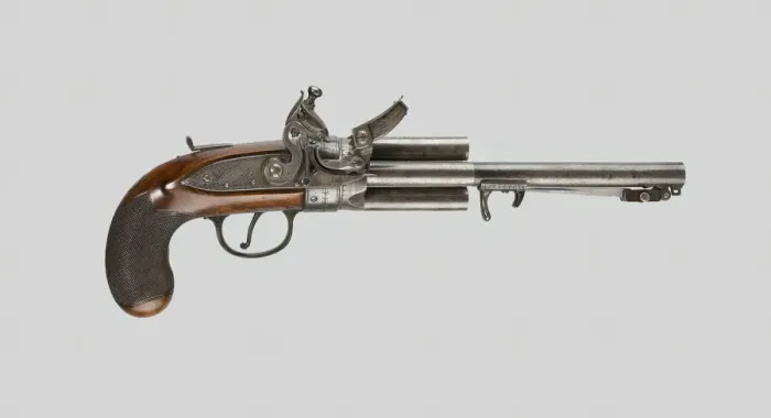 Framed Print : Flintlock Revolver with Bayonet, Philadelphia, 1820. Creator: Richard Constable