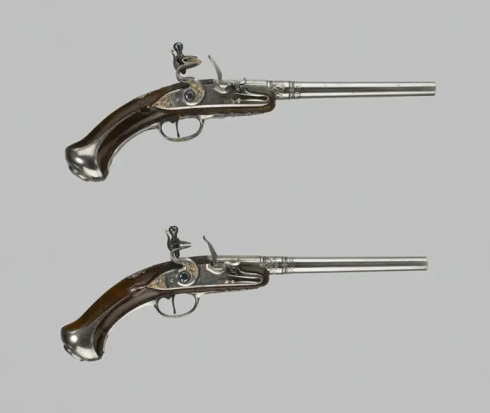 Framed Print : Flintlock Turn-Off Holster Pistol (One of a Pair), Germany, 1680 / 90 and 1732 Framed Print : Flintlock Turn-Off Holster Pistol (One of a Pair), Germany, 1680 / 90 and 1732
