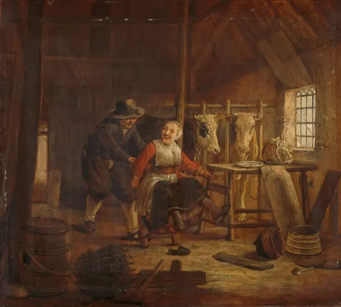 Framed Print : Flirtation in a Cowshed, 1645-1672. Creator: Govert Dircksz. Camphuysen Framed Print : Flirtation in a Cowshed, 1645-1672. Creator: Govert Dircksz. Camphuysen