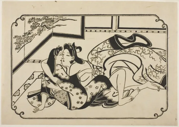 Framed Print : Flirting Lovers, c. 1673 / 81. Creator: Hishikawa Moronobu Framed Print : Flirting Lovers, c. 1673 / 81. Creator: Hishikawa Moronobu