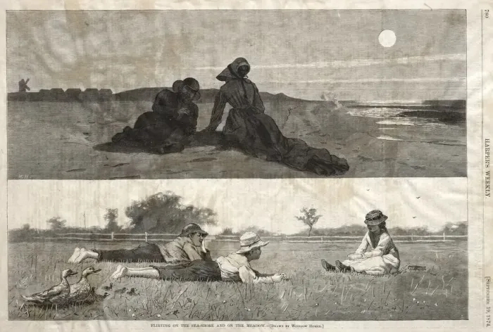 Framed Print : Flirting on the Seashore and on the Meadow, 1874. Creator: Winslow Homer (American, 1836-1910) Framed Print : Flirting on the Seashore and on the Meadow, 1874. Creator: Winslow Homer (American, 1836-1910)