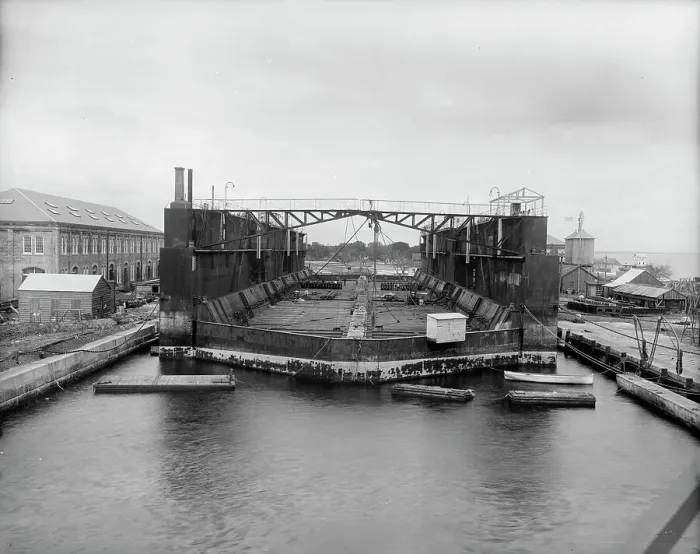 Framed Print : Floating dry dock, Pensacola, Fla. between 1900 and 1910. Creator: Unknown Framed Print : Floating dry dock, Pensacola, Fla. between 1900 and 1910. Creator: Unknown