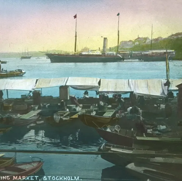 Framed Print : Floating Market, Stockholm, Sweden, late 19th-early 20th century. Creator: Fradelle & Young Framed Print : Floating Market, Stockholm, Sweden, late 19th-early 20th century. Creator: Fradelle & Young