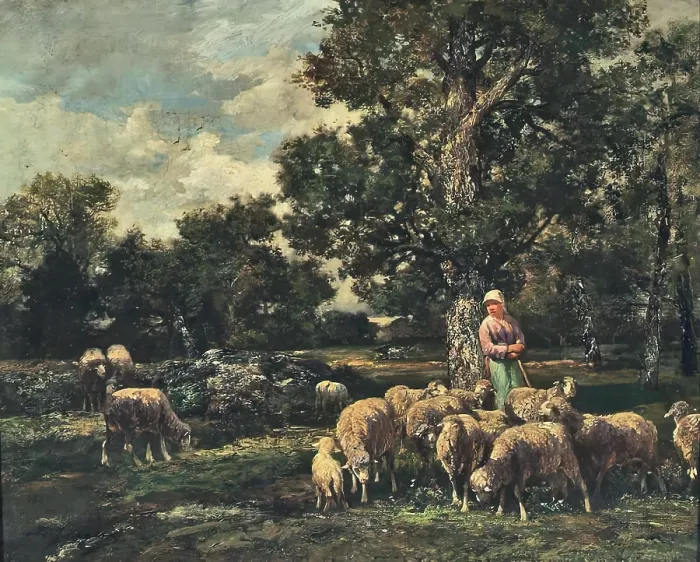 Framed Print : The Flock, c1840-1940. Creator: Charles Emile Jacque