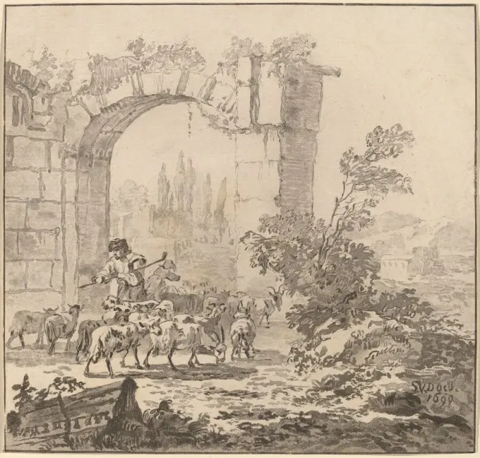 Framed Print : Flock of Goats, 1781, published 1786. Creator: Cornelis Brouwer Framed Print : Flock of Goats, 1781, published 1786. Creator: Cornelis Brouwer