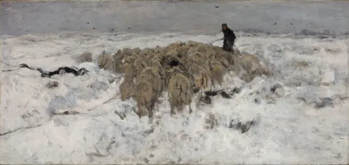 Framed Print : Flock of sheep with shepherd in the snow, 1887-1888. Artist: Mauve, Anton (1838-1888) Framed Print : Flock of sheep with shepherd in the snow, 1887-1888. Artist: Mauve, Anton (1838-1888)