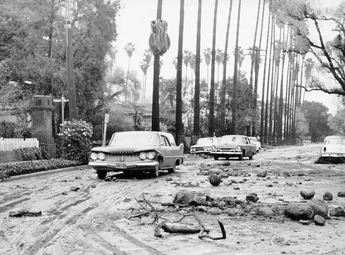 Framed Print : Flood damaged street, Los Angeles, California, USA, c1960 Framed Print : Flood damaged street, Los Angeles, California, USA, c1960