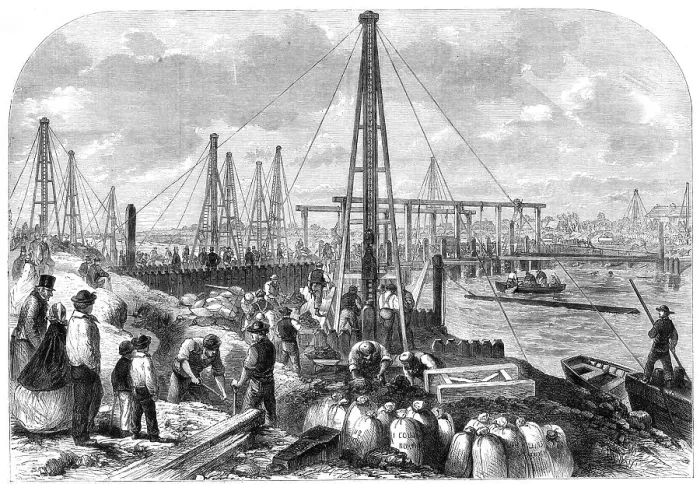 Framed Print : The Flood in the Fens: making the cofferdam, 1862. Creator: Unknown Framed Print : The Flood in the Fens: making the cofferdam, 1862. Creator: Unknown