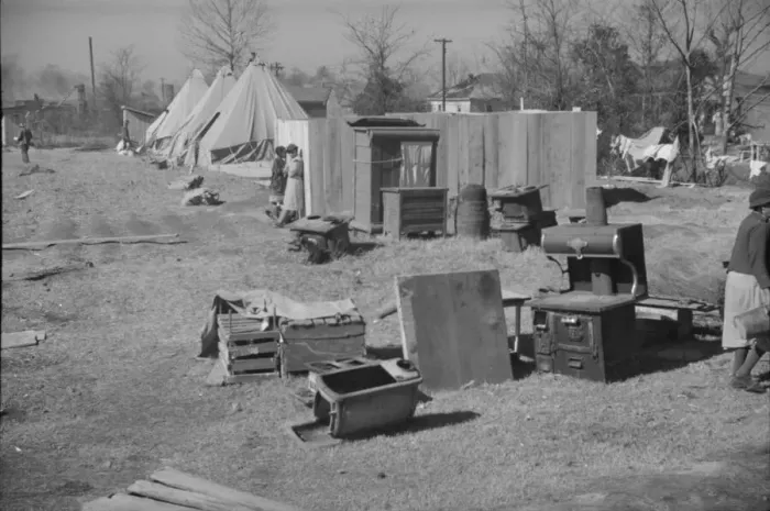 Framed Print : Flood refugee encampment at Forrest City, Arkansas, ca. 1937. Creator: Walker Evans Framed Print : Flood refugee encampment at Forrest City, Arkansas, ca. 1937. Creator: Walker Evans