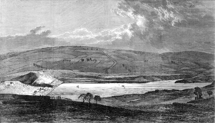 Framed Print : The Flood at Sheffield: view of the Bradfield Reservoir, showing the broken dam... 1864. Creator: Mason Jackson Framed Print : The Flood at Sheffield: view of the Bradfield Reservoir, showing the broken dam... 1864. Creator: Mason Jackson