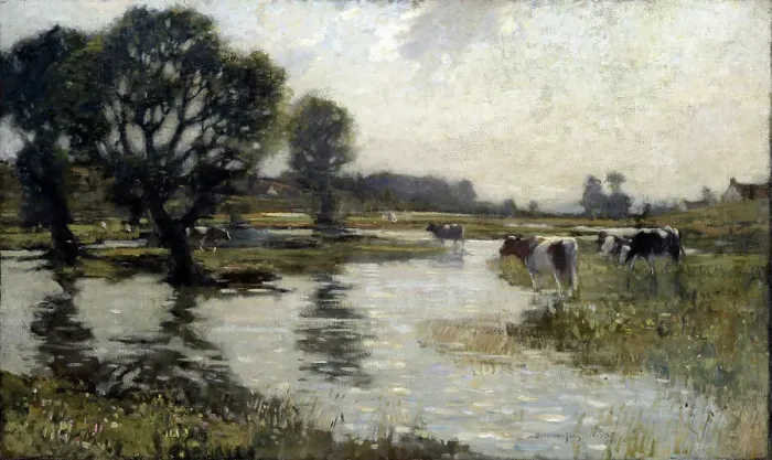 Framed Print : Flooded meadows, (c1920s). Creator: Bertram Priestman Framed Print : Flooded meadows, (c1920s). Creator: Bertram Priestman