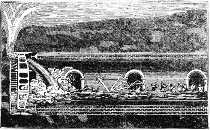 Framed Print : Flooding during the excavation of the Thames Tunnel, London, 1828 (1836) Framed Print : Flooding during the excavation of the Thames Tunnel, London, 1828 (1836)
