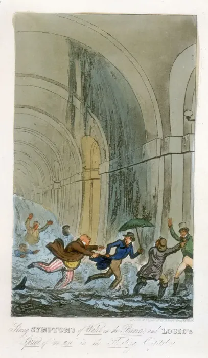 Framed Print : Flooding during the excavation of the Thames Tunnel, London, 1828 Framed Print : Flooding during the excavation of the Thames Tunnel, London, 1828