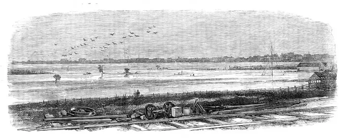 Framed Print : Floods at Melbourne, Australia: Emerald Hill, from the suburban railway, 1864. Creator: Unknown Framed Print : Floods at Melbourne, Australia: Emerald Hill, from the suburban railway, 1864. Creator: Unknown