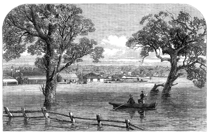 Framed Print : Floods at Melbourne, Australia: Punt Road, Richmond, 1864. Creator: Unknown Framed Print : Floods at Melbourne, Australia: Punt Road, Richmond, 1864. Creator: Unknown