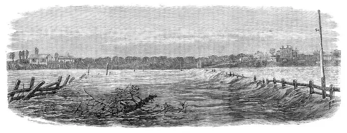 Framed Print : Floods at Melbourne, Australia: St. Kilda Road, south side of Prince's Bridge, 1864. Creator: Unknown Framed Print : Floods at Melbourne, Australia: St. Kilda Road, south side of Prince's Bridge, 1864. Creator: Unknown