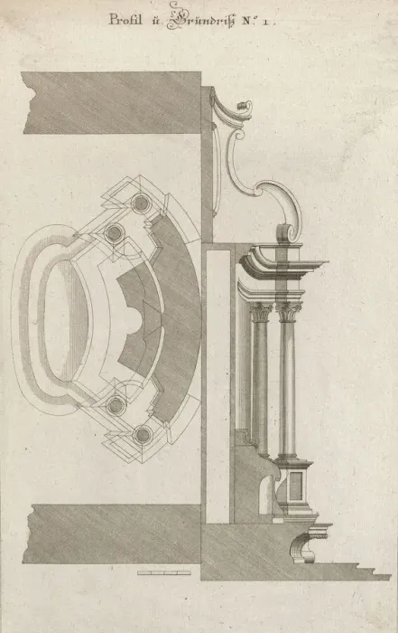 Framed Print : Floorplan and Side View of an Altar, Plate a (2) from Unterschiedliche Neu... Printed ca. 1750-56. Creator: Johann Michael Leüchte Framed Print : Floorplan and Side View of an Altar, Plate a (2) from Unterschiedliche Neu... Printed ca. 1750-56. Creator: Johann Michael Leüchte