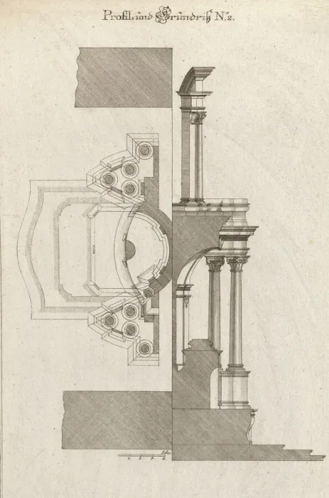 Framed Print : Floorplan and Side View of an Altar, Plate b (2) from Unterschiedliche Neu... Printed ca. 1750-56. Creator: Johann Michael Leüchte Framed Print : Floorplan and Side View of an Altar, Plate b (2) from Unterschiedliche Neu... Printed ca. 1750-56. Creator: Johann Michael Leüchte