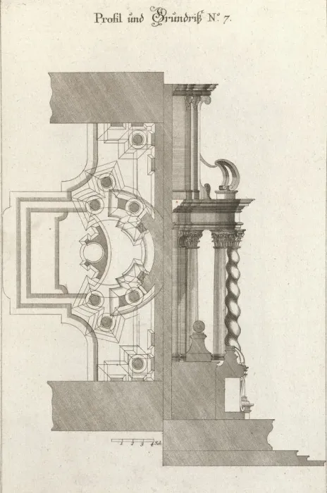Framed Print : Floorplan and Side View of an Altar, Plate g (2) from Unterschiedliche Neu... Printed ca. 1750-56. Creator: Johann Michael Leüchte Framed Print : Floorplan and Side View of an Altar, Plate g (2) from Unterschiedliche Neu... Printed ca. 1750-56. Creator: Johann Michael Leüchte