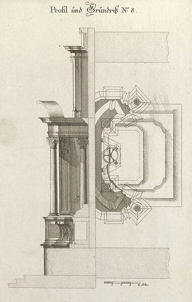 Floorplan and Side View of an Altar, Plate h (2) from Unterschiedliche Neu... Printed ca. 1750-56. Creator: Johann Michael Leüchte