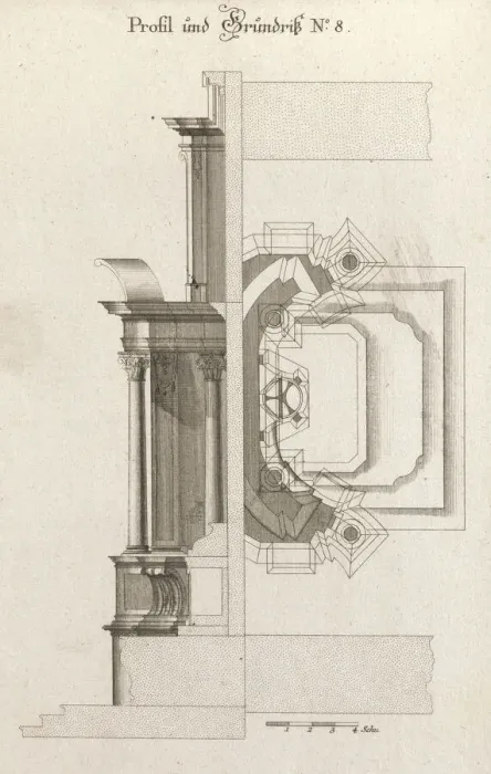 Framed Print : Floorplan and Side View of an Altar, Plate h (2) from Unterschiedliche Neu... Printed ca. 1750-56. Creator: Johann Michael Leüchte Framed Print : Floorplan and Side View of an Altar, Plate h (2) from Unterschiedliche Neu... Printed ca. 1750-56. Creator: Johann Michael Leüchte