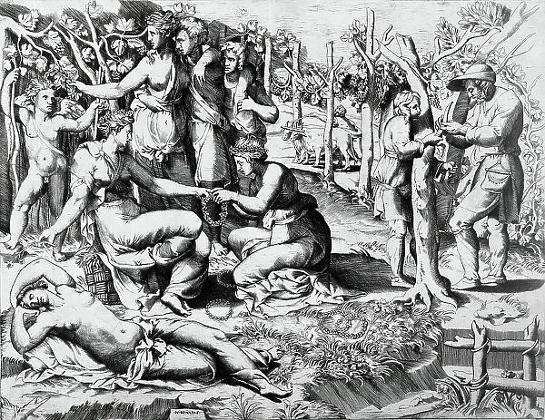 Flora and Her Nymphs, c1546. Creator: Giulio Bonasone