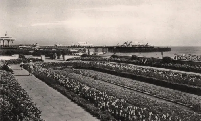Framed Print : Floral gardens and the West Pier, Brighton, Sussex, 1938 Framed Print : Floral gardens and the West Pier, Brighton, Sussex, 1938