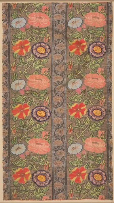 Framed Print : Floral striped silk on a golden ground, 1600-1650. Creator: Unknown Framed Print : Floral striped silk on a golden ground, 1600-1650. Creator: Unknown