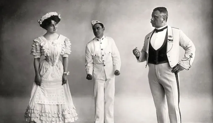 Framed Print : Florence Jameson, Reginald Switz and Alfred clarke in a scene from The Blue Moon, 20th century. Artist: Foulsham and Banfield Framed Print : Florence Jameson, Reginald Switz and Alfred clarke in a scene from The Blue Moon, 20th century. Artist: Foulsham and Banfield