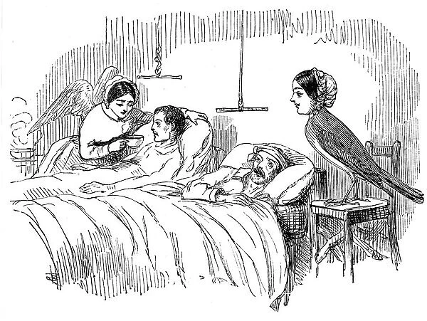 Florence Nightingale watching a nurse at work, 1854