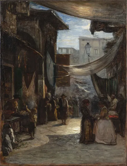 Framed Print : Florence Old Market, 1867. Creator: Fontanesi, Antonio (1818-1882)
