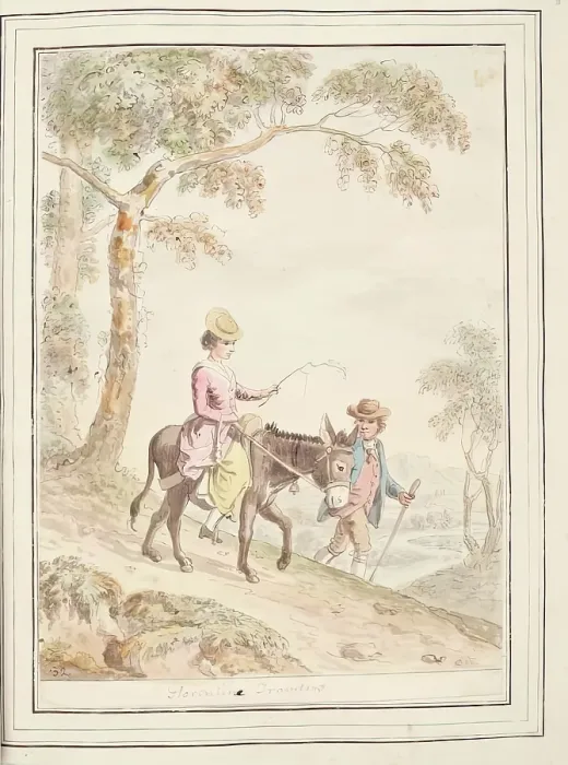 Framed Print : Florentine Travellers, leaf from A Collection of Dresses by David Allan Mostly from Nature, 1776 Framed Print : Florentine Travellers, leaf from A Collection of Dresses by David Allan Mostly from Nature, 1776