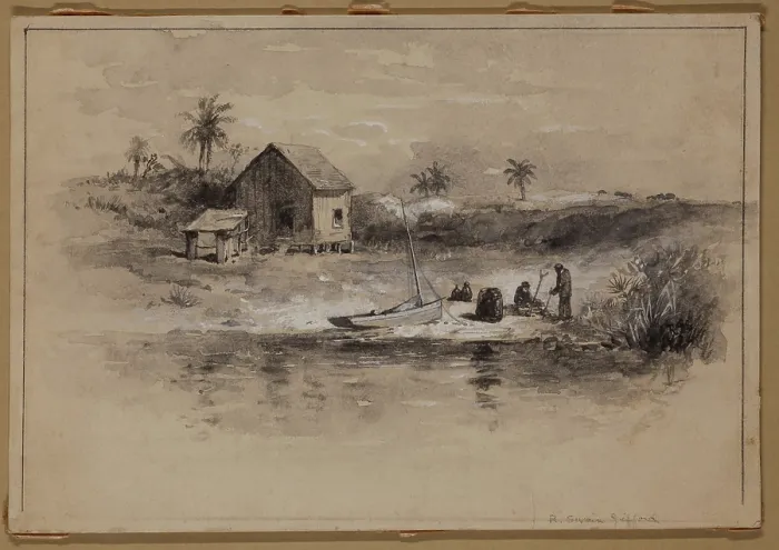 Framed Print : Floridian Homestead, Chocaliska Island, between 1860 and 1905. Creator: Robert Swain Gifford Framed Print : Floridian Homestead, Chocaliska Island, between 1860 and 1905. Creator: Robert Swain Gifford