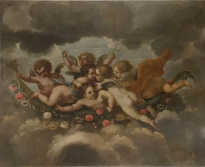 Framed Print : Flower decorating putti, c17th century. Creator: David Klocker Ehrenstrahl Framed Print : Flower decorating putti, c17th century. Creator: David Klocker Ehrenstrahl